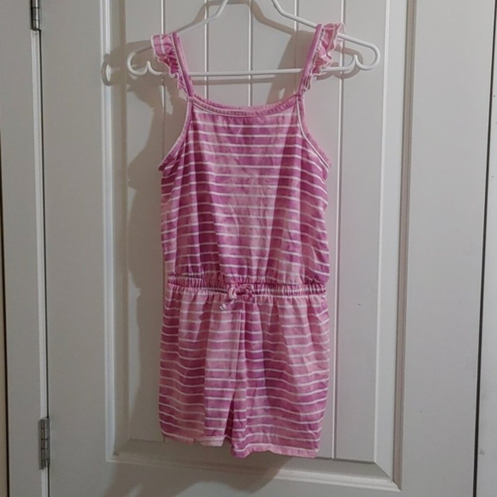 Justice children girl romper L 10/12 purple pink tie dye stripes pattern